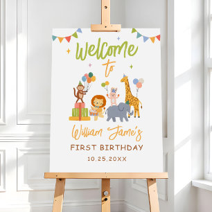 Cute Animals Safari 1st Birthday Welcome Sign