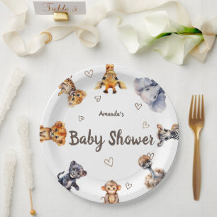 Cute Animals Safari Baby Shower Paper Plates