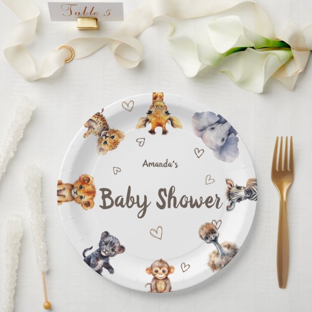 Cute Animals Safari Baby Shower Paper Plates (Wedding)