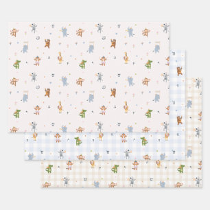 Cute Animals Safari Birthday Party Wrapping Paper Sheets