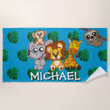 Zoo Elephant Safari Personalized Towel Kids Safari Beach Towel Childs Name Gift Blue Dot Animal Lightweight Pool Towel You Pick Animal
