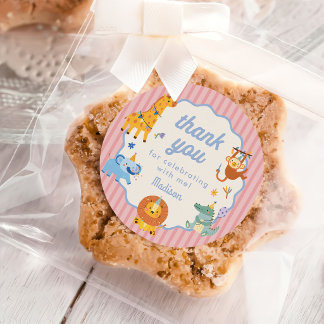 Cute Animals Safari Girl 1st Birthday Classic Round Sticker