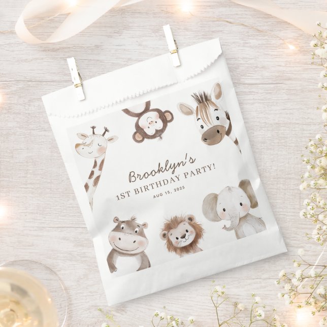 Cute Animals Safari Jungle Birthday Party Kids Favor Bag (Clipped)