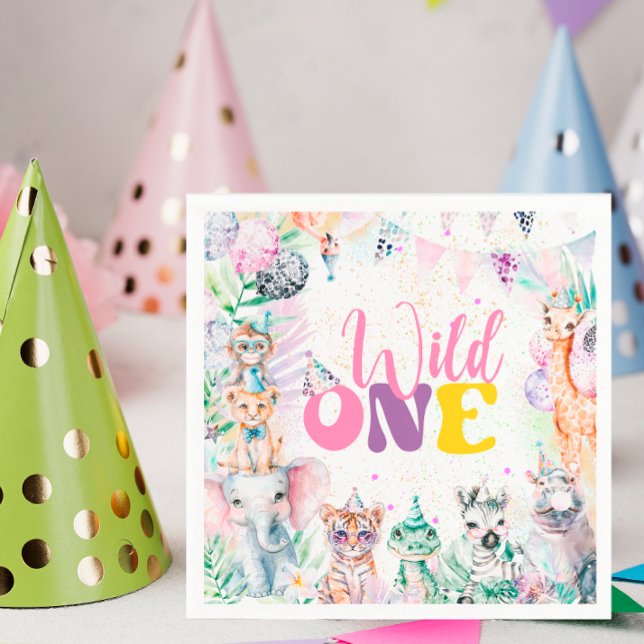 Cute Animals Safari Wild One Birthday Party Napkins (Creator Uploaded)