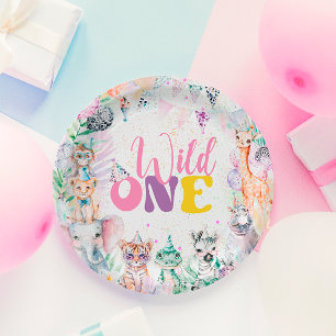 Cute Animals Safari Wild One Birthday Party Paper Plates