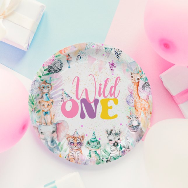 Cute Animals Safari Wild One Birthday Party Paper Plates (Creator Uploaded)