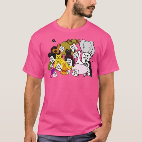 Cute Animals says Bee Mine for Valentines Day T_Shirt
