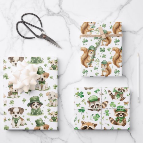 Cute Animals Shamrock Green St Patricks Day  Wrapping Paper Sheets