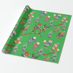 Cute Animals Skiing Wrapping Paper