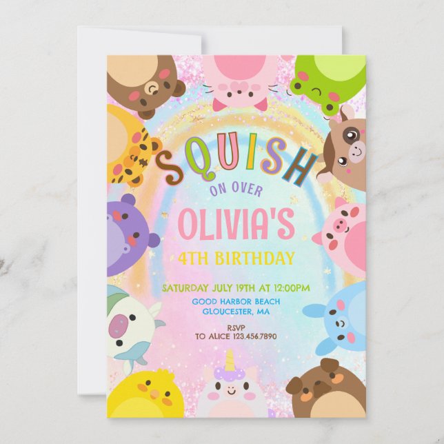 Cute  animals Squish Birthday party Invitation (Front)