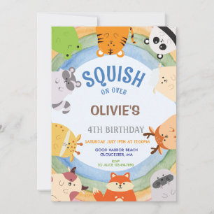 Cute animals Squish Boy Birthday  Invitation