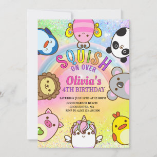  Cute animals Squish Girl Birthday party Invitation