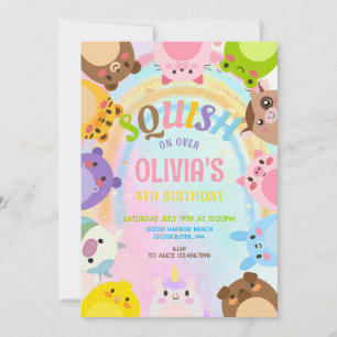 Cute animals Squish rainbow Birthday party Invitation