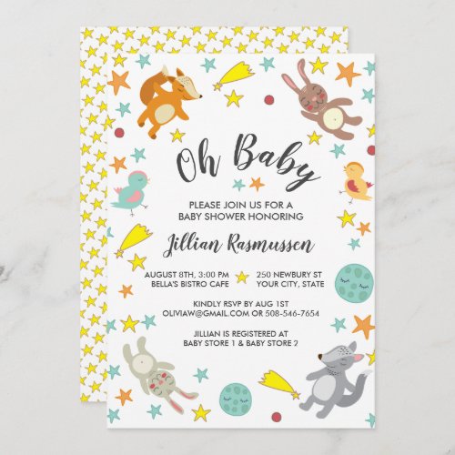 Cute Animals Star and Moon Baby Shower Invitation