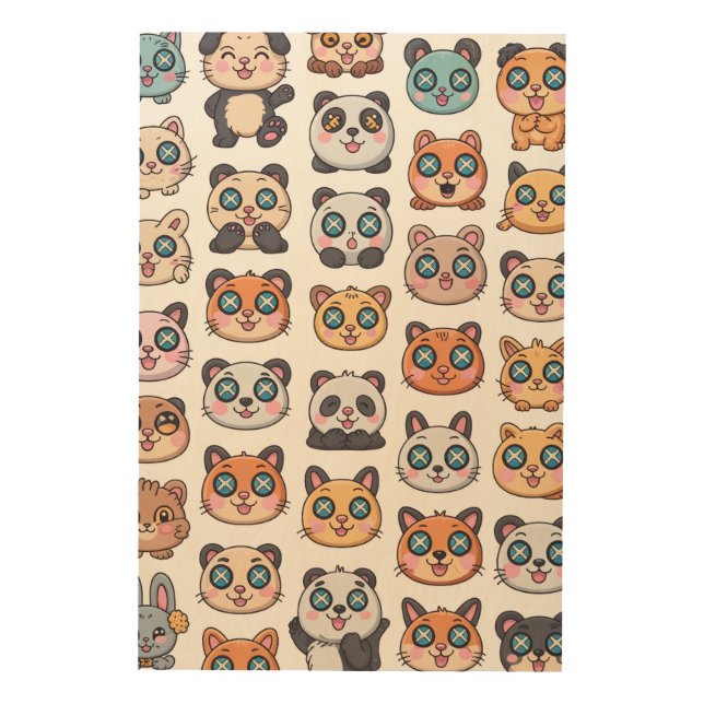Cute Animals Sticker Sheet Adorable Cartoon Charac Wood Wall Art (Front)