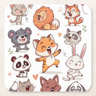 Cute Animals Sticker Sheet Adorable CSticker Square Paper Coaster
