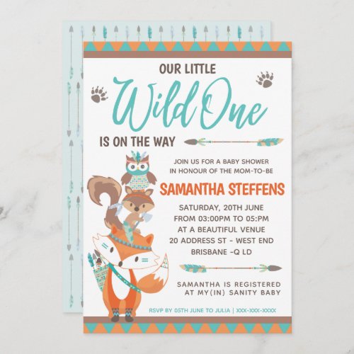 Cute Animals Totem Wild One Baby Shower Invitation