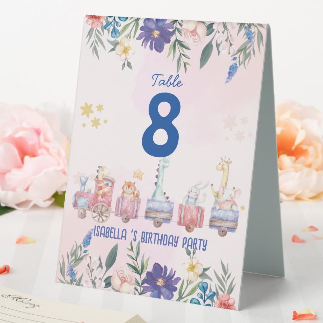 Cute animals train tropical flower Birthday party Table Tent (In SItu (Wedding))