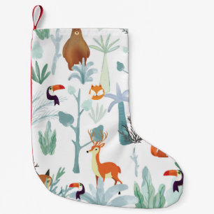 Cute animals: tropical forest doodle. small christmas stocking