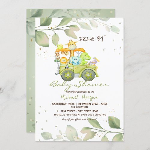 Cute Animals Truck Drive By Baby Shower Invitation