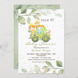 Cute Animals Truck Drive By Baby Shower Invitation