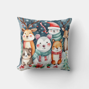 Cute animals under the Christmas tree design Throw Pillow