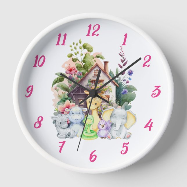 Cute Animals Wall Clock | Cute Gift For Baby (Front)