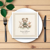Cute Animals Watercolor Baby Shower Napkins
