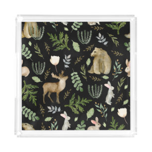 Cute Animals: Watercolor Hand Drawn. Acrylic Tray