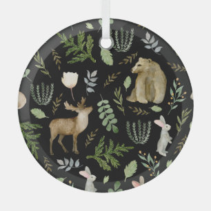 Cute Animals: Watercolor Hand Drawn. Glass Ornament