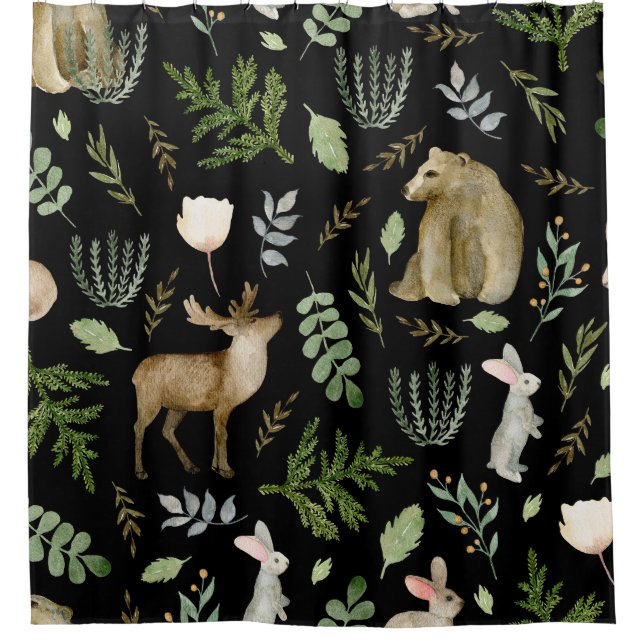 Cute Animals: Watercolor Hand Drawn. Shower Curtain (Front)