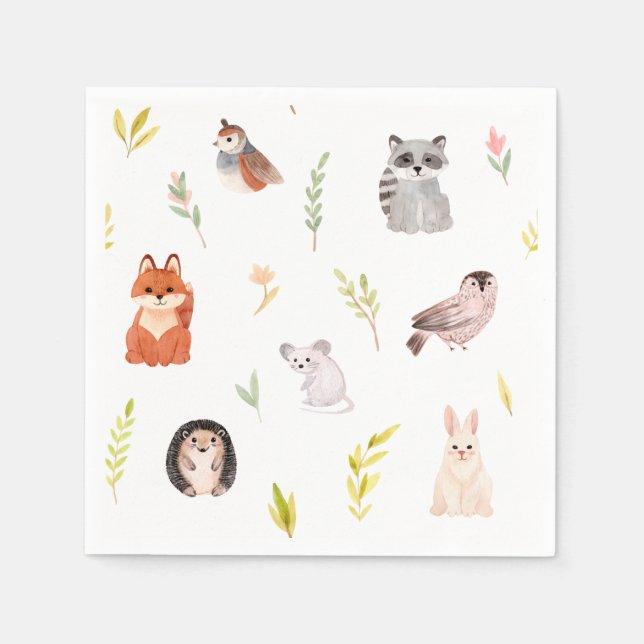 Cute Animals Watercolor Napkins (Front)