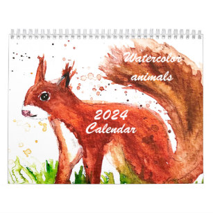 Cute animals Watercolor Squirrel Fox Deer Forest Calendar