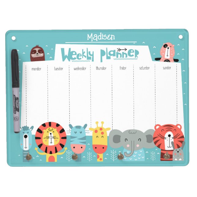 Cute Animals Weekly Planner Dry Erase Board (Front)
