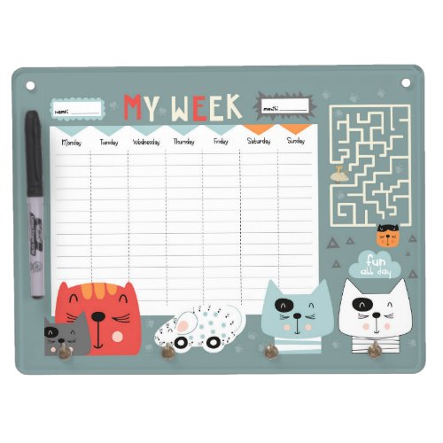 Cute Animals Weekly Planner Dry Erase Board