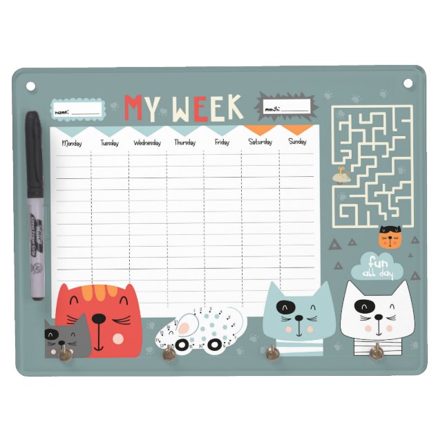 Cute Animals Weekly Planner Dry Erase Board (Front)