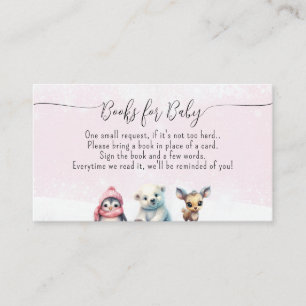 Cute Animals Winter Baby Girl Shower Book Request Enclosure Card