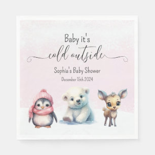 Cute Animals Winter Baby Girl Shower Napkins