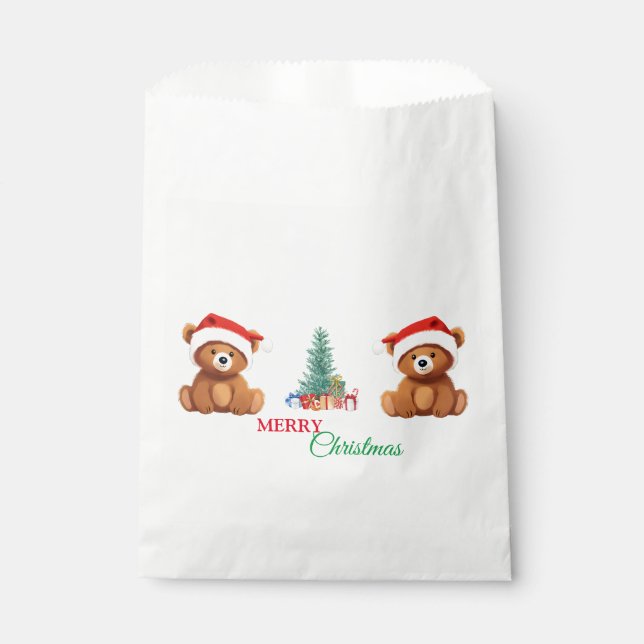 Cute animals winter Bear Santa Christmas tree Favor Bag (Front)