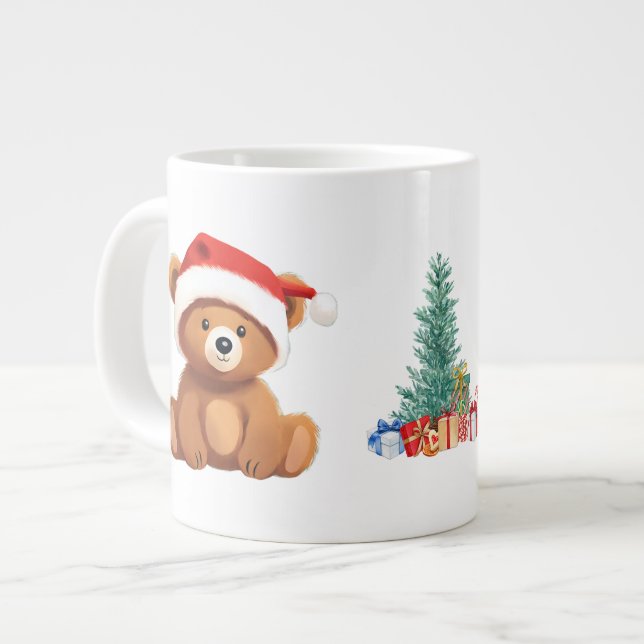 Cute animals winter Bear Santa Christmas tree Giant Coffee Mug (Front Left)