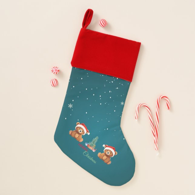 Cute animals winter Bear Santa Christmas tree Stocking (Front)
