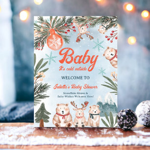 Cute Animals Winter Christmas baby shower welcome Poster
