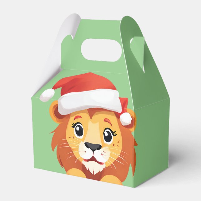 Cute animals winter lion cub Santa Christmas   Favor Boxes (Front Side)