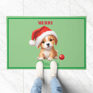 Cute animals winter puppy Dog Santa Christmas  Doormat