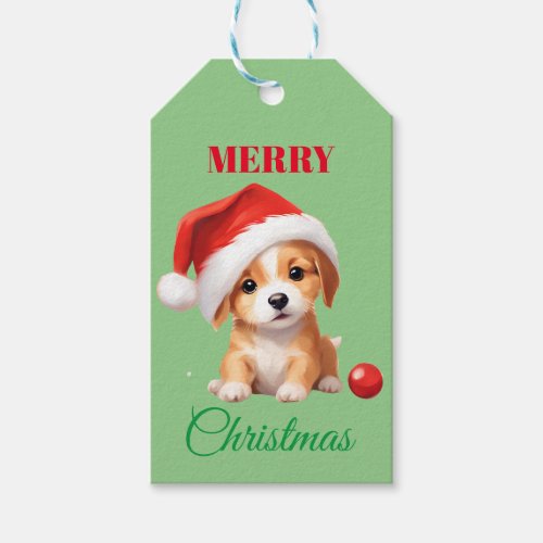 Cute animals winter puppy Dog Santa Christmas  Gift Tags