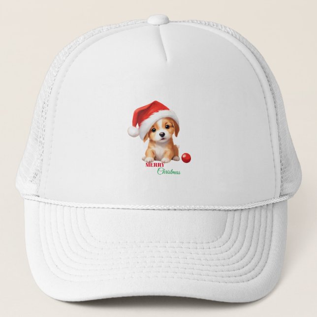 Cute animals winter puppy Dog Santa Christmas  Trucker Hat (Front)