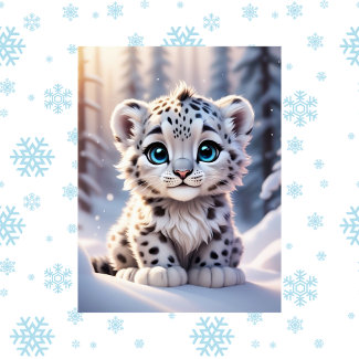Cute animals, winter, Snow Leopard, Postcrossing 