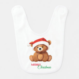 Cute animals winter teddy Bear Santa Christmas  Baby Bib