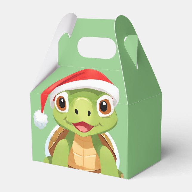 Cute animals winter turtle Santa Christmas  Favor Boxes (Front Side)