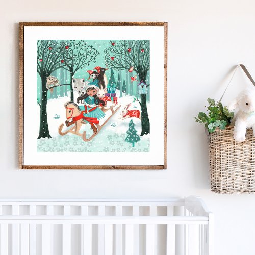 Cute Animals Winter Wonder Woodland Forest Girls Poster